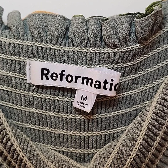 Reformation inka Floral Green and Orange Dress Drop Waist Sz Med - Picture 16 of 17